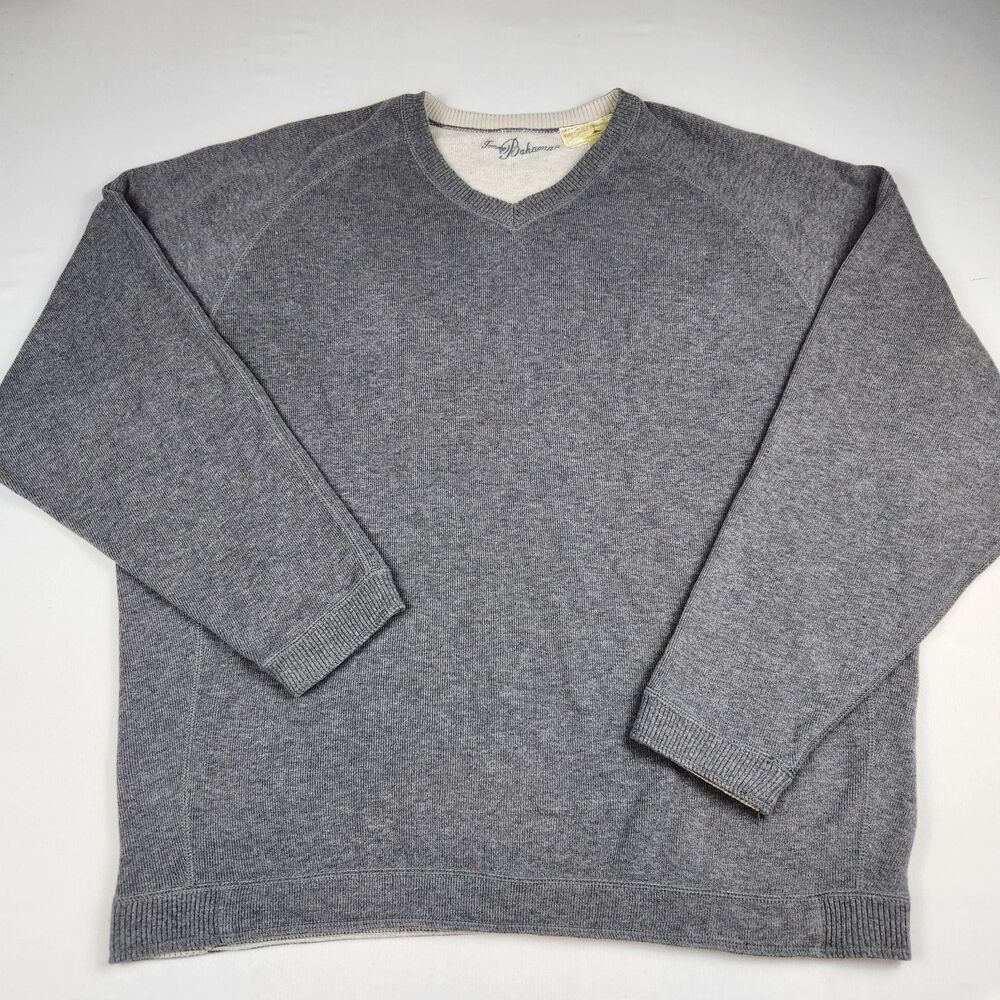 Tommy Bahama V-Neck Sweater Mens XL Gray Pullover 100% Cotton Casual Loungewear